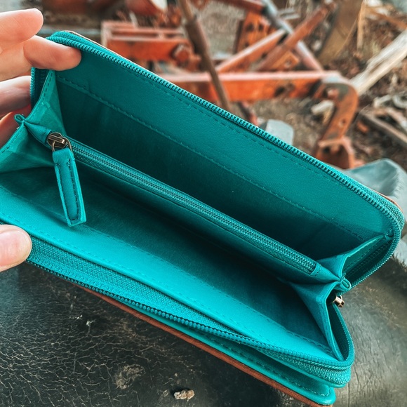 Turquoise Embossed Leather Zipper Wallet - Picture 4 of 6